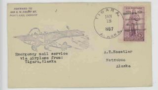 Mr Fancy Cancel Tigara Alaska Emergency Air Mail 1/18//1937 Cvr 92