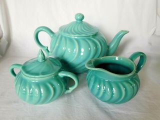 Franciscan Ware 3 Pc.  Set,  Tea Pot Creamer & Sugar Aqua Blue Coronado Swirl