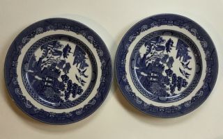 6 Johnson Brothers Willow Blue,  England 1883,  Salad Plates,  7.  75”,