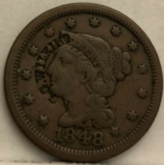 1848 Large Cent,  Counterstamped,  " Dr.  G.  G.  Wilkins "