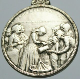 Great Antique Art Medal The Childhood In 1916 By G.  Devreese