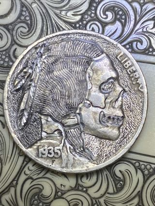 1935 Scroll Hobo Nickel Hand Carved Coin Art
