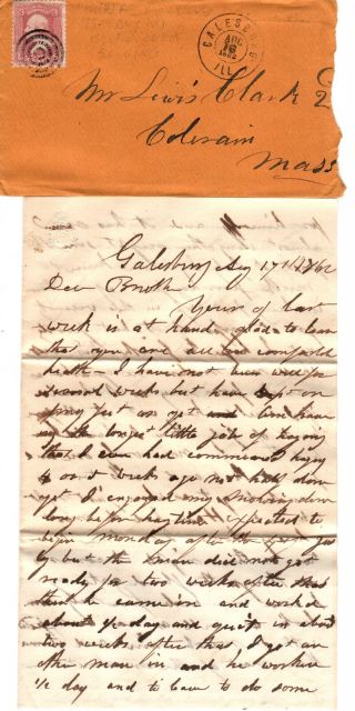 Galesburg Illinois 1862 Family Letter With Civil War Content & Envelope 65 3c W