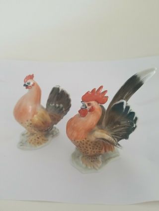 Pair Rosenthal Handpainted Rooster Hen Chicken Figurine