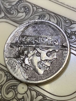 Scroll Hat Skull Hobo Nickel Hand Carved Coin Art