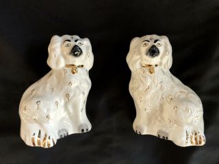 Pair Vintage Beswick England Staffordshire White Porcelain Spaniel Dogs 5 1/2”