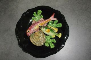 French 1960 Palissy Vallauris Majolica Trompe L Oeil Wall Plate Fish Shell