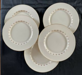 5 Dinner Plates Set Romance By Lenox E - 501 Rose Buds Gold Trim 10 1/2 " Wide