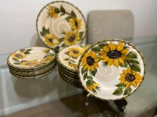 Whole Home Provencial Garden Set Of 8 Dinner Plates - 7 Salad Plates Sunflowers
