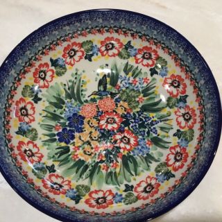 C.  A.  Polish Pottery 8.  5” Serving Bowl - Unikat - 3356 - Hummingbird - T.  Liana -