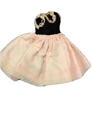 Vintage Doll Cosmopolitan Miss Ginger Tagged Dress Pink Swiss Dot Black Top