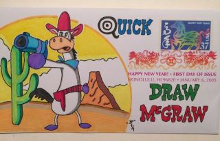 2005 Year Of The Horse First Day Cover Hand Drawn Colored 1/1 Quick Draw Mcgraw