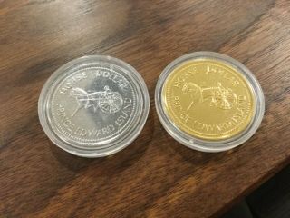 2 Summerside P.  E.  I.  “ Horse “ Trade Dollars Rhodium & Gold Plated