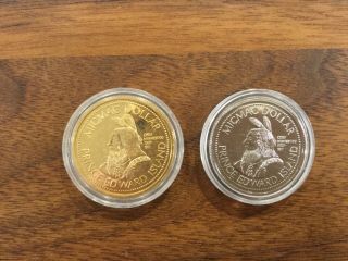 2 Summerside P.  E.  I.  “ Micmac “ Trade Dollars Rhodium Plated & Gold Plated