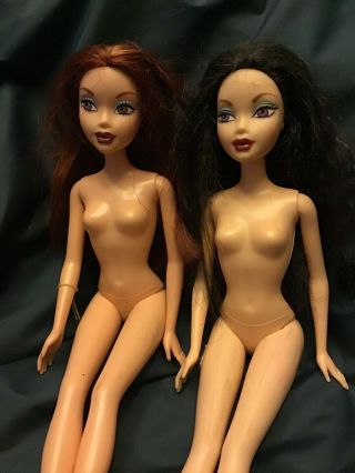 2 Mattel Barbie My Scene Doll Chelsea Straight Hair Auburn And Wavy Brown Nude