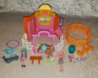 Polly Pocket Ride In Style Ranch Horse Pony Barn Stable 2002 With 2 Dolls