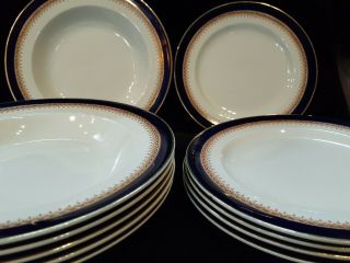 6 Soup Bowls & 5 Desert Plates & Tureen Cobalt Blue W/gold Trim China Booths