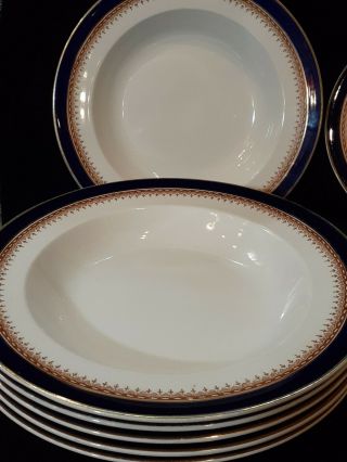 6 Soup bowls & 5 desert plates & Tureen Cobalt Blue w/Gold Trim china Booths 3