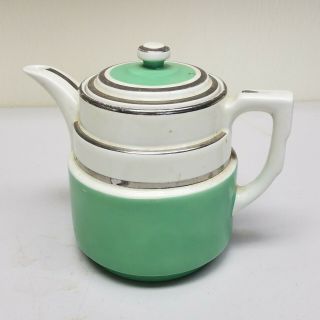 Vintage Hall Art Deco Teapot Green And Silver