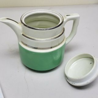 Vintage Hall Art Deco Teapot Green And Silver 2