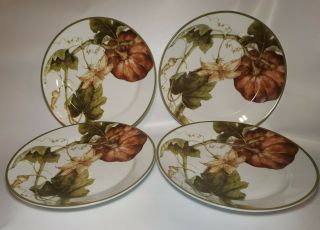 Williams Sonoma Botanical Pumpkin 11” Dinner Plates Set Of 4 Euc