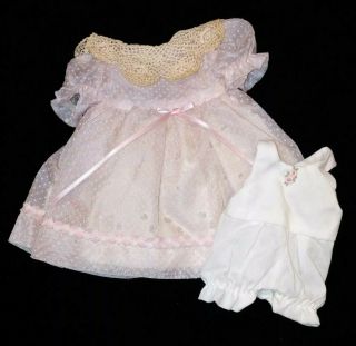 Vintage Handmade Baby Doll Dress W Slip Bloomers Pink Pearl Accents Lace