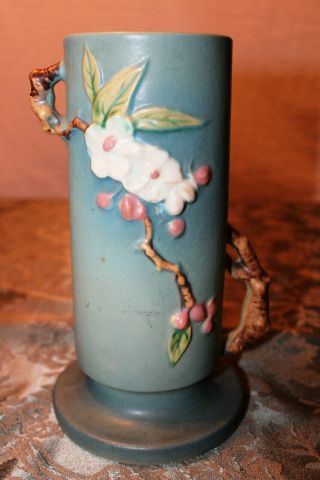 Vintage Roseville Pottery Apple Blossom Aqua/blue Vase 387 - 9