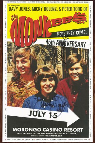 The Monkees Autographed Concert Poster Davy Jones,  Micky Dolenz,  Peter Tork