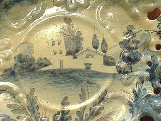 Vintage Italian Cantagalli HPTD Faience Pottery Plate With Farmhouse Scene 2
