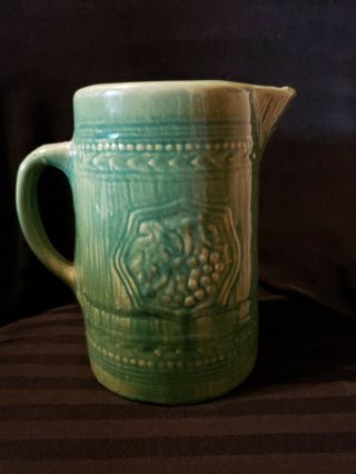 Antique Vintage Mccoy Yelloware Stoneware Pottery Pitcher Green Grapes