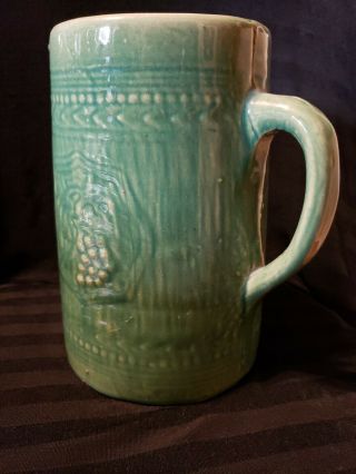 Antique Vintage McCoy Yelloware Stoneware Pottery Pitcher Green Grapes 3