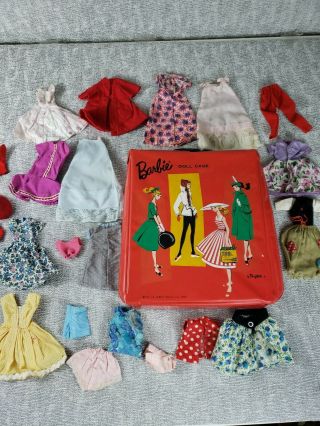 Vintage Barbie Doll Case By Ponytail Red 1961 With Clothing B1