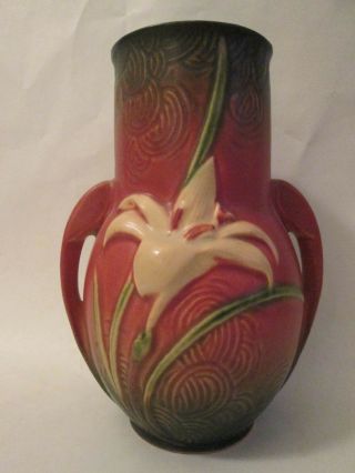 Flower Bud Vase Vintage Roseville Art Pottery: Brown Zephyr Lily Pattern Lovely