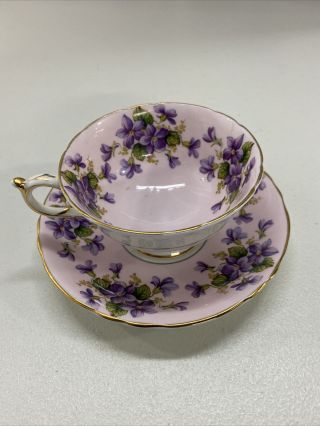 Paragon Teacup Saucer Fine Bone China Gold Edges Pink Purple Flowers