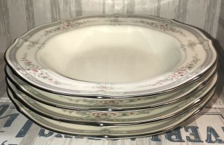 Noritake Ivory China 7293 Rothschild Set Of 4 Rim Soup Cereal Bowls
