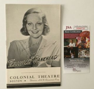 Tallulah Bankhead Signed Autographed 5.  5 X 8.  5 Playbill Jsa Certified