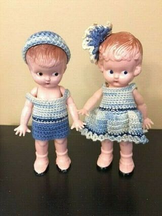 Two Matching Vintage 6 Inch Toy Dolls By Knickerbocker Plastic Co.  / California