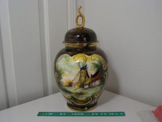 Gold Hand Painted Scalloped Bowl Hubert Bequet Quaregnon Art China Pottery Jar