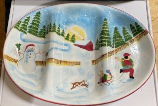 Sakura David Carter Brown Christmas Valley Serving Platter Tray 17.  5”x12”