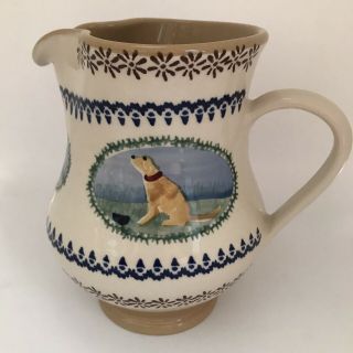 Nicholas Mosse Pottery 7” Tall Pitcher,  Golden Labrador Dog