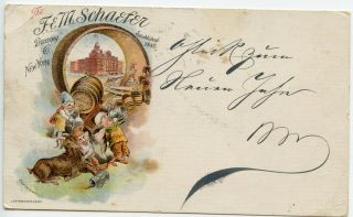 Beer; Brewery; Alcohol: 1909 Advertising Card For F.  & M.  Schaefer Brewery In Ny