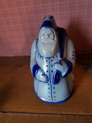 Eldreth Pottery Cobalt Blue Gray Salt Glazed Santa Carrying Toy Bag 1994