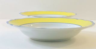 Lynn Chase China Costa Azzurra Yellow and Blue Rimmed 9 in Soup Bowls Set of 2 2