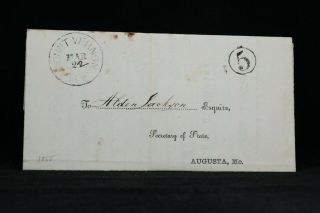 Maine: Mount Vernon 1855 Justice Of The Peace Stampless Cover,  Circled 5 Rate