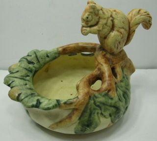 Weller Woodcraft Pottery Cute Squirrel Nut Dish Bowl Hand Painted Antique Read