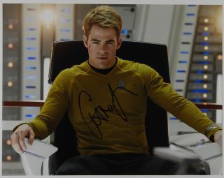 Chris Pine Captain Kirk Autograph Jsa 11 X 14 Signed Photo Star Trek