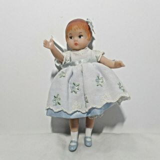 Effanbee Wee Patsy 5 " Doll In A Blue And White Dress With Blue Flowers