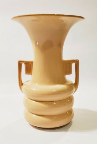 Vtg 1940s Abingdon Usa Pottery Beige Cream Art Deco Vase Double Square Handles