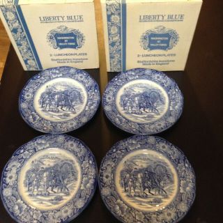 4 Staffordshire England Liberty Blue Luncheon Plates Washington/valley Forge