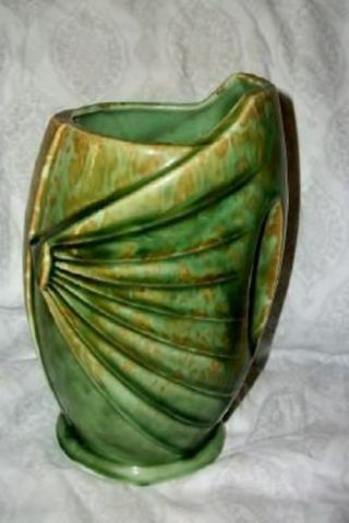 Vintage Mottled Draped Pottery Vase Art Deco Designs Green Brown Stunning